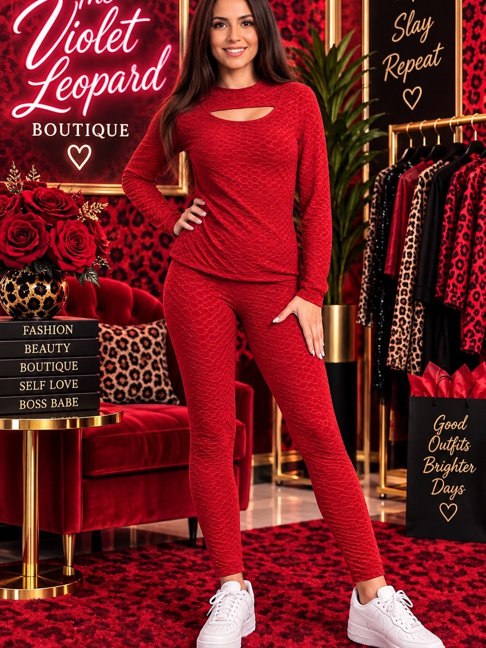 Rich Rogue Women's Red Cutout Lounge Set